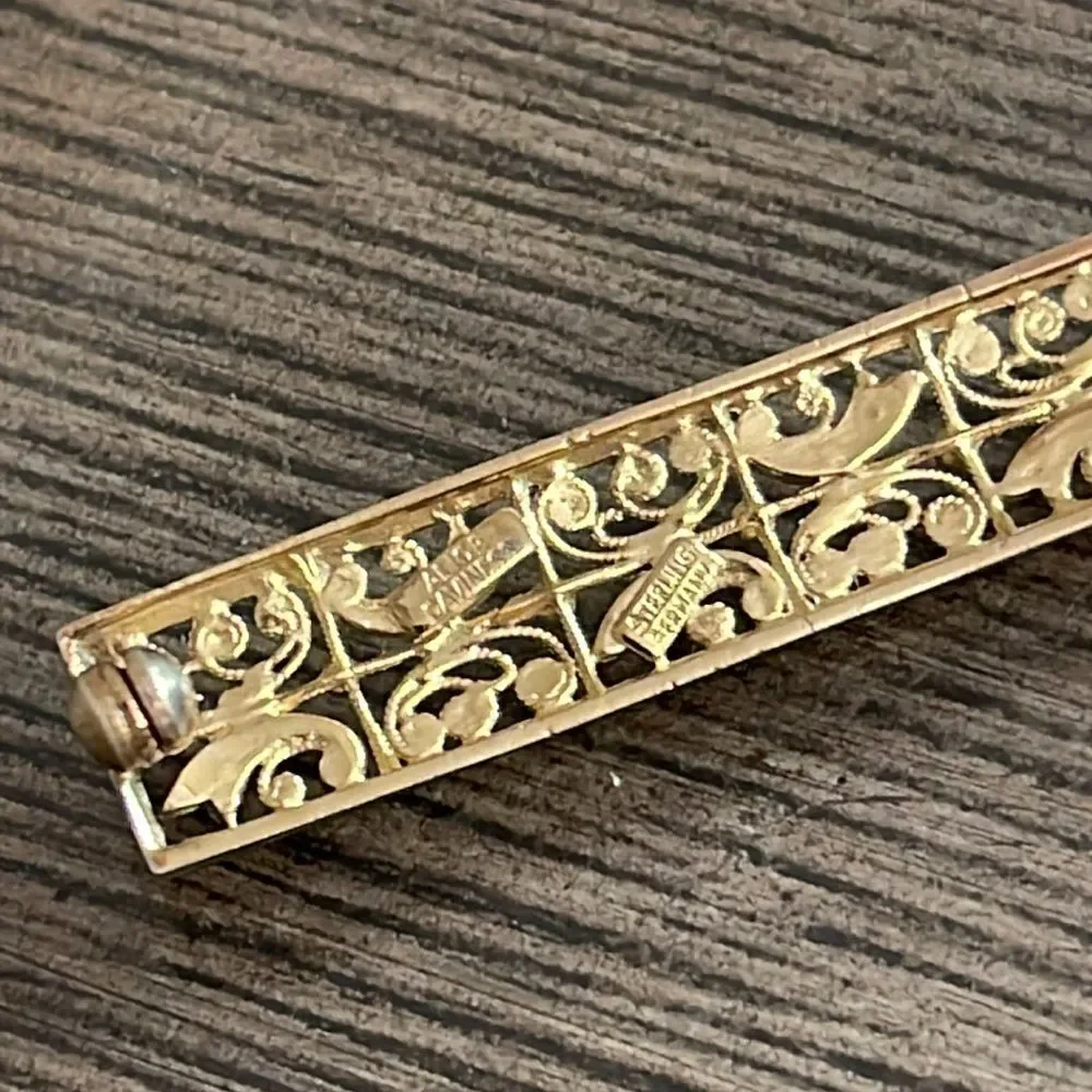 Vintage Alice Caviness Sterling and Marcasite Filigree Bar Pin